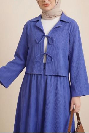 Front Tie Skirted Crinkle Suit -Lilac