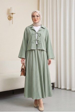 Önü Bağlamalı Etekli Krinkıl Takım  -Su Yeşili