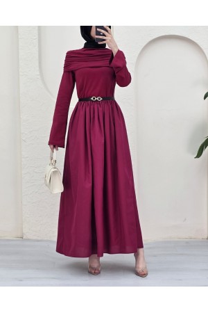 تنورة بوبلين وفستان سيندي المطوي المكون من قطعتين -بوردو