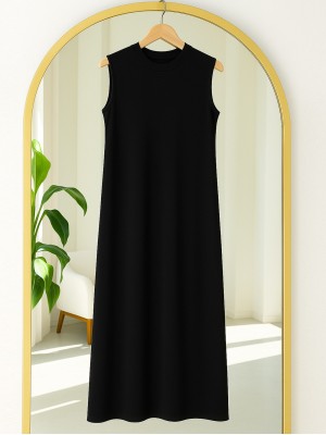 Zero Sleeve Long Combed Cotton Underwear -Black