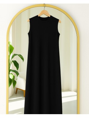 Zero Sleeve Long Combed Cotton Underwear -Black