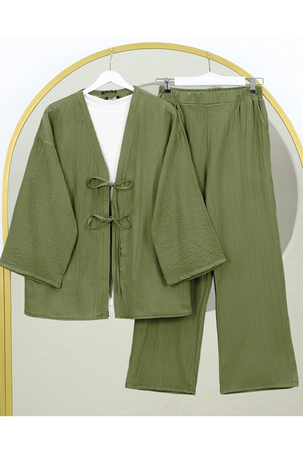 Crinkle Suit with Double Laced Front Trousers    -Khaki