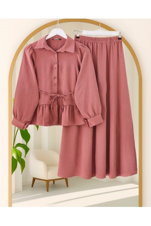 Parçalı Büzgülü Bluz Etekli Takım -G.Kurusu