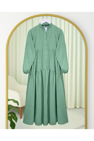 فستان أيروبين قطني نصف أزرار مع ياقة جد -بحري