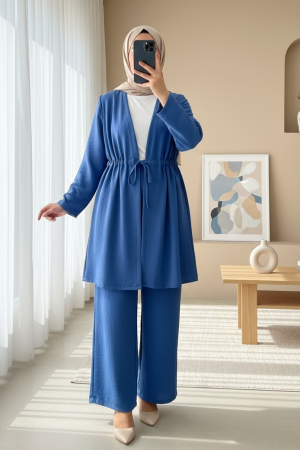 Tünel Bağcıklı Ayrobin Kimono Takım -İndigo