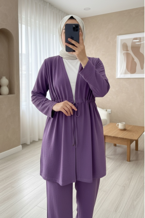 Tünel Bağcıklı Ayrobin Kimono Takım -Mor