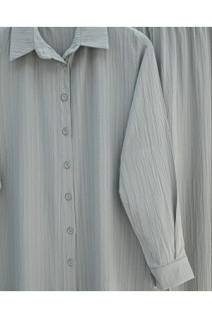 Buttoned Crinkle Suit with Long Trousers -Grey