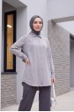 Arkası Uzun Düğmeli Poplin Gömlek -Açık Gri