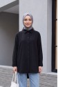 Arkası Uzun Düğmeli Poplin Gömlek -Siyah