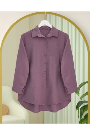 Arkası Uzun Düğmeli Poplin Gömlek -Vişne
