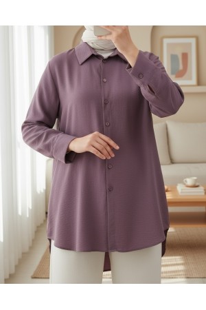 Arkası Uzun Düğmeli Poplin Gömlek -Vişne