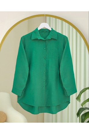 Poplin Shirt with Long Back Buttons -Green