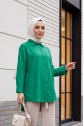 قميص بوبلين بأزرار خلفية طويلة -أخضر