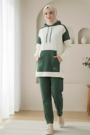 Kanguru Cepli Çift Renkli Takım   -Haki