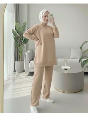 Yarım Fermuarlı Boğazlı Penye Takım -Vizon