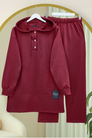 Double Combed Cotton Suit with Snap Fastener Crest Detail  -Maroon