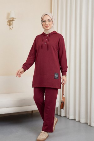 Çıtçıtlı  Arma Detaylı İkili Penye Takım  -Bordo