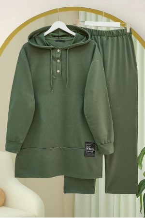 Çıtçıtlı  Arma Detaylı İkili Penye Takım  -Haki