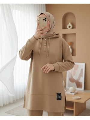 Çıtçıtlı  Arma Detaylı İkili Penye Takım  -Vizon