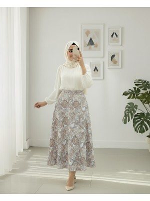 Beli Lastikli Etnik Desen Kloş etek -Kiremit