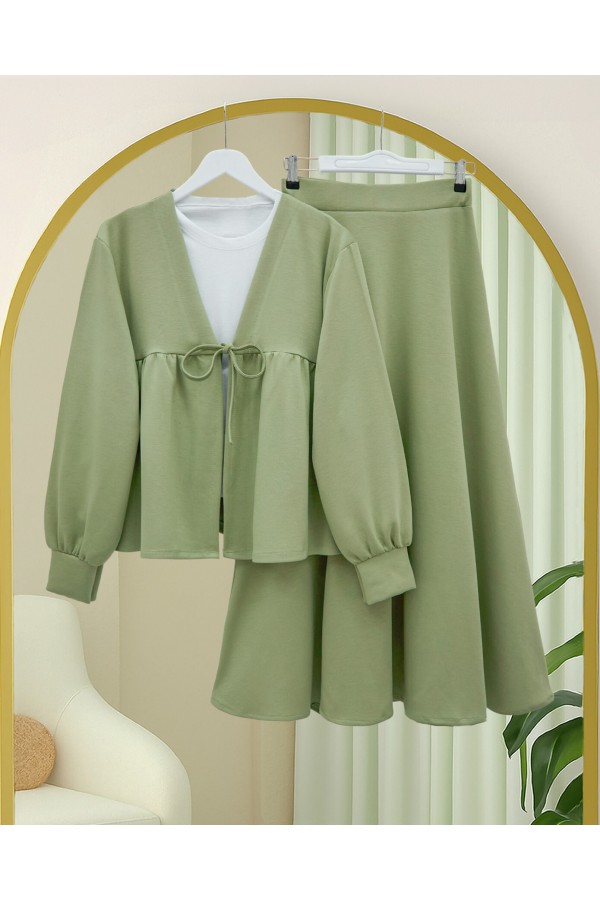 Oysho Suit with Tied Waist Skirt -Cagla Green