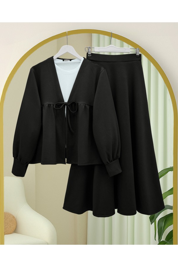 Oysho Suit with Tied Waist Skirt -Black
