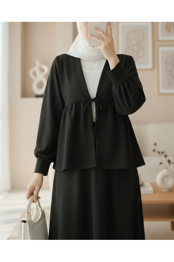 Oysho Suit with Tied Waist Skirt -Black