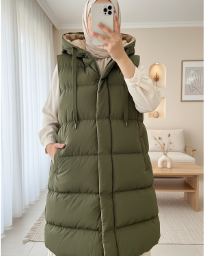 Kapşonlu Çift Taraflı Şişme Yelek   -Kamuflaj