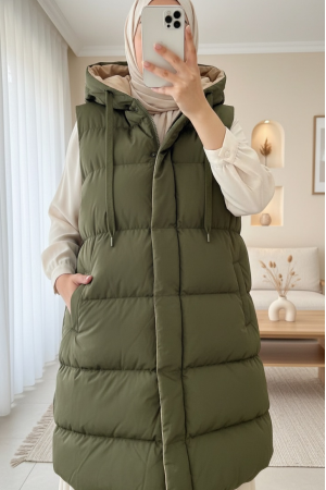 Kapşonlu Çift Taraflı Şişme Yelek   -Kamuflaj