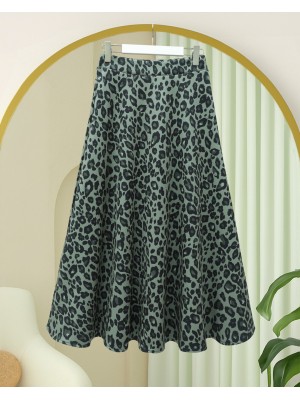 Leopard Print Scuba Skirt -Cagla Green
