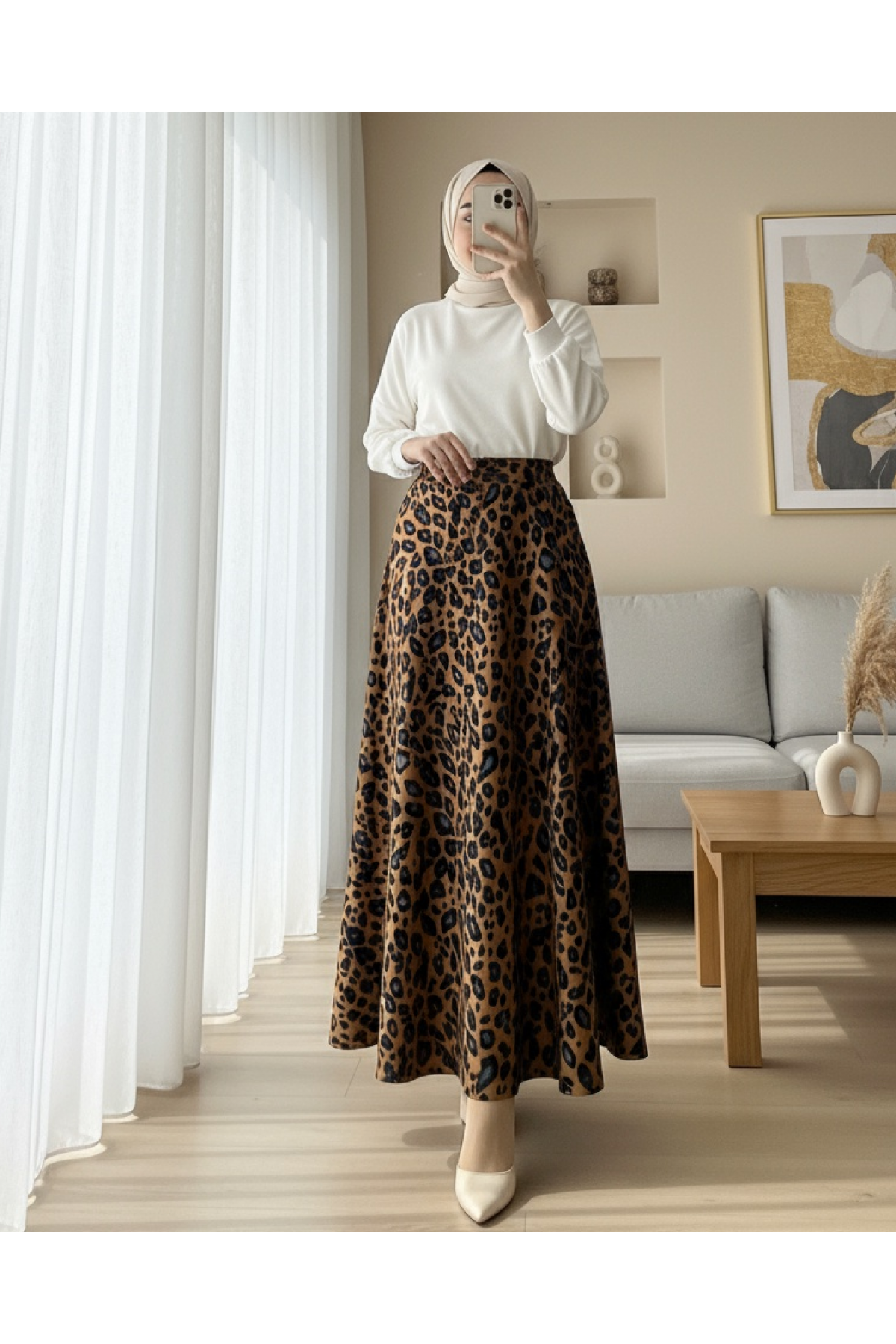Leopard Print Scuba Skirt -Snuff
