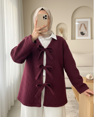 Front Tie Flecked Cashmere Jacket  -Maroon