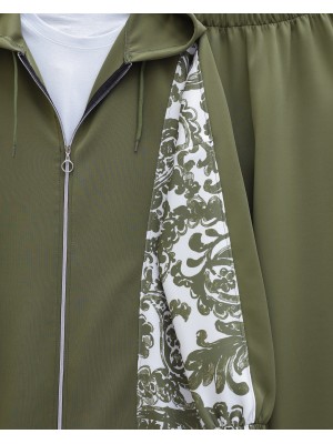 Fermuarlı Kapşonlu Yanları Desenli Scuba Takım -Haki