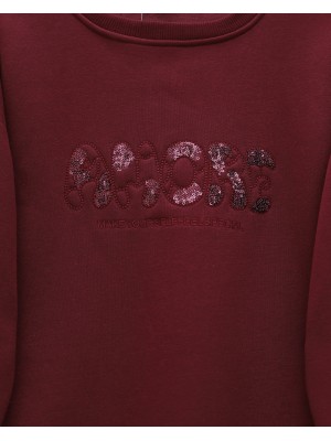 Three  Thread Sweater with Sequin Detail and Script on the Front -Maroon