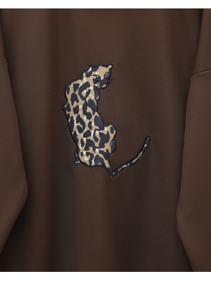 Leopar Figürlü Ve Desenli Pantolonlu Scuba Takım -Kahve