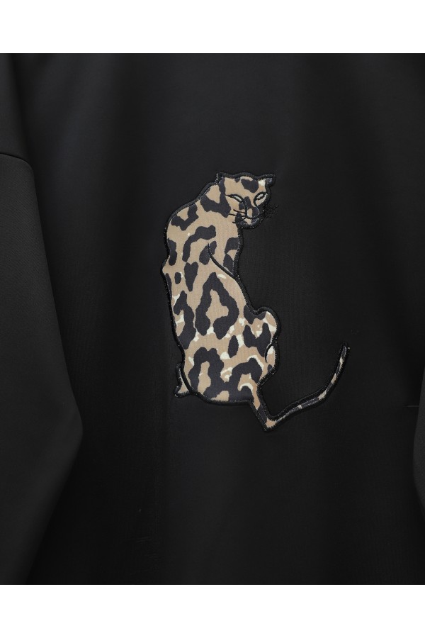 Leopar Figürlü Ve Desenli Pantolonlu Scuba Takım -Siyah