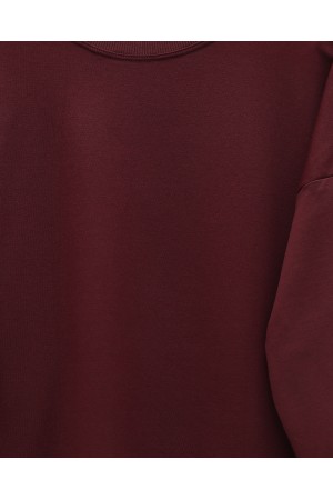 Loose Combed Cotton Tunic with Round Neck and Bow Detail -Maroon