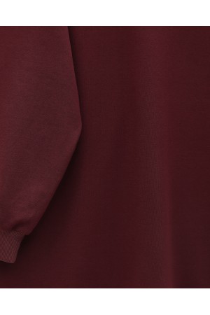 Loose Combed Cotton Tunic with Round Neck and Bow Detail -Maroon