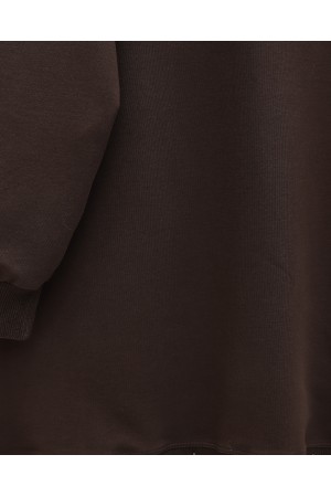 Loose Combed Cotton Tunic with Round Neck and Bow Detail -Brown