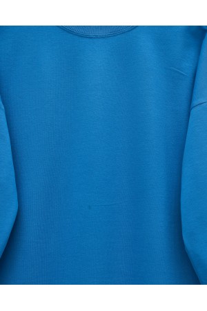 Yuvarlak Yaka Eteği Fiyonk Detaylı  Salaş Penye Tunik -Mavi