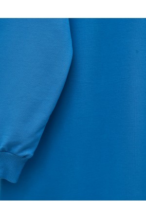 Yuvarlak Yaka Eteği Fiyonk Detaylı  Salaş Penye Tunik -Mavi