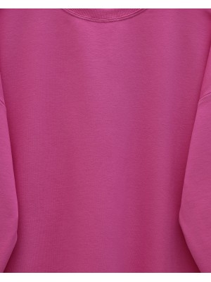 Loose Combed Cotton Tunic with Round Neck and Bow Detail -Pink