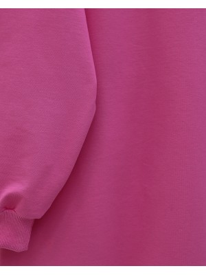 Loose Combed Cotton Tunic with Round Neck and Bow Detail -Pink