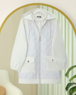 سترة غوص مبطنة بتفاصيل مع جيب -أبيض