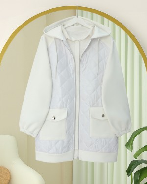 سترة غوص مبطنة بتفاصيل مع جيب -أبيض