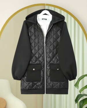 سترة غوص مبطنة بتفاصيل مع جيب -أسود