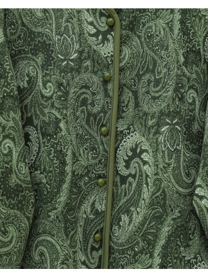 Ethnic Patterned Ball-Buttoned Scuba Suit -Khaki