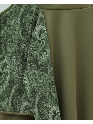 Ethnic Patterned Ball-Buttoned Scuba Suit -Khaki