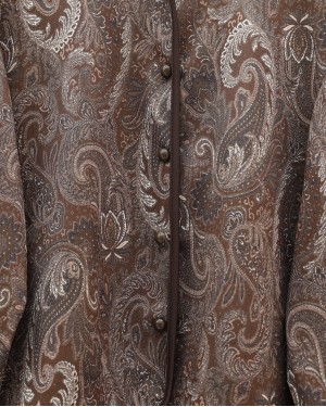 Etnik Desenli Top Düğmeli Scuba Takım -Kahve