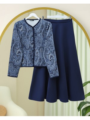 Etnik Desenli Top Düğmeli Scuba Takım -Laci